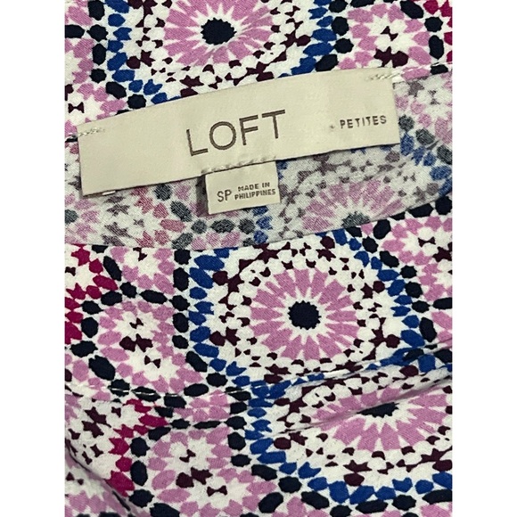 Loft Mosaic Flutter Peplum Top Women’s Small Petite Multicolor Flowy Blouse - Picture 8 of 10